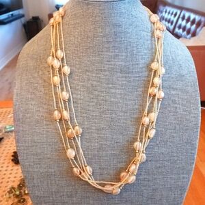 Blush Glass Beaded Necklace and Earrings Set - Pre-loved (27"-28")